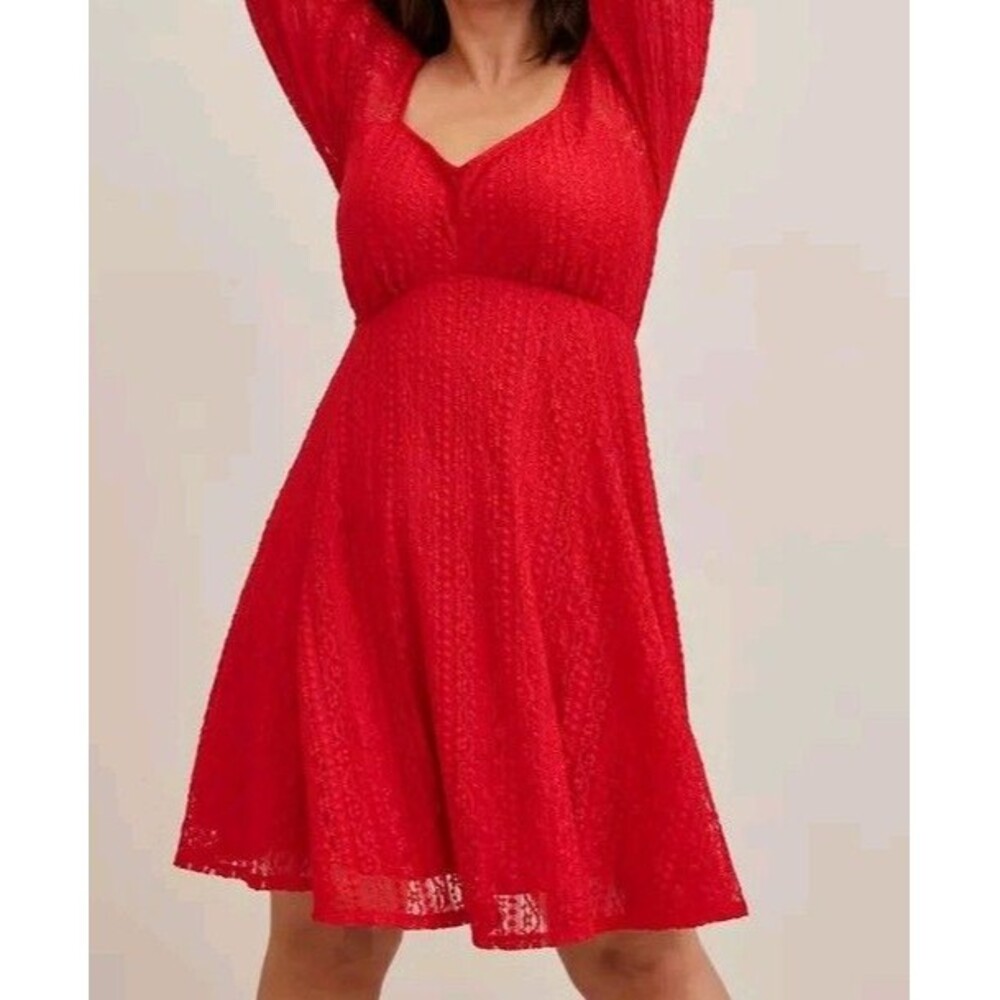Torrid Plus Size 1X (14-16)  Mini Lace Fit Flare Dress Red 3/4 Sleeves NWT